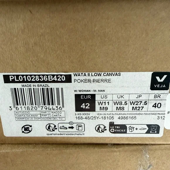 VEJA Wata II Low Men's Sneakers Sizes 9 & 11.5 Color Poker Pierre - Picture 5 of 7